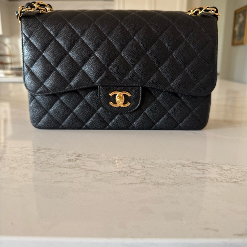 Chanel Black and Gold Quilted Shoulder Bag